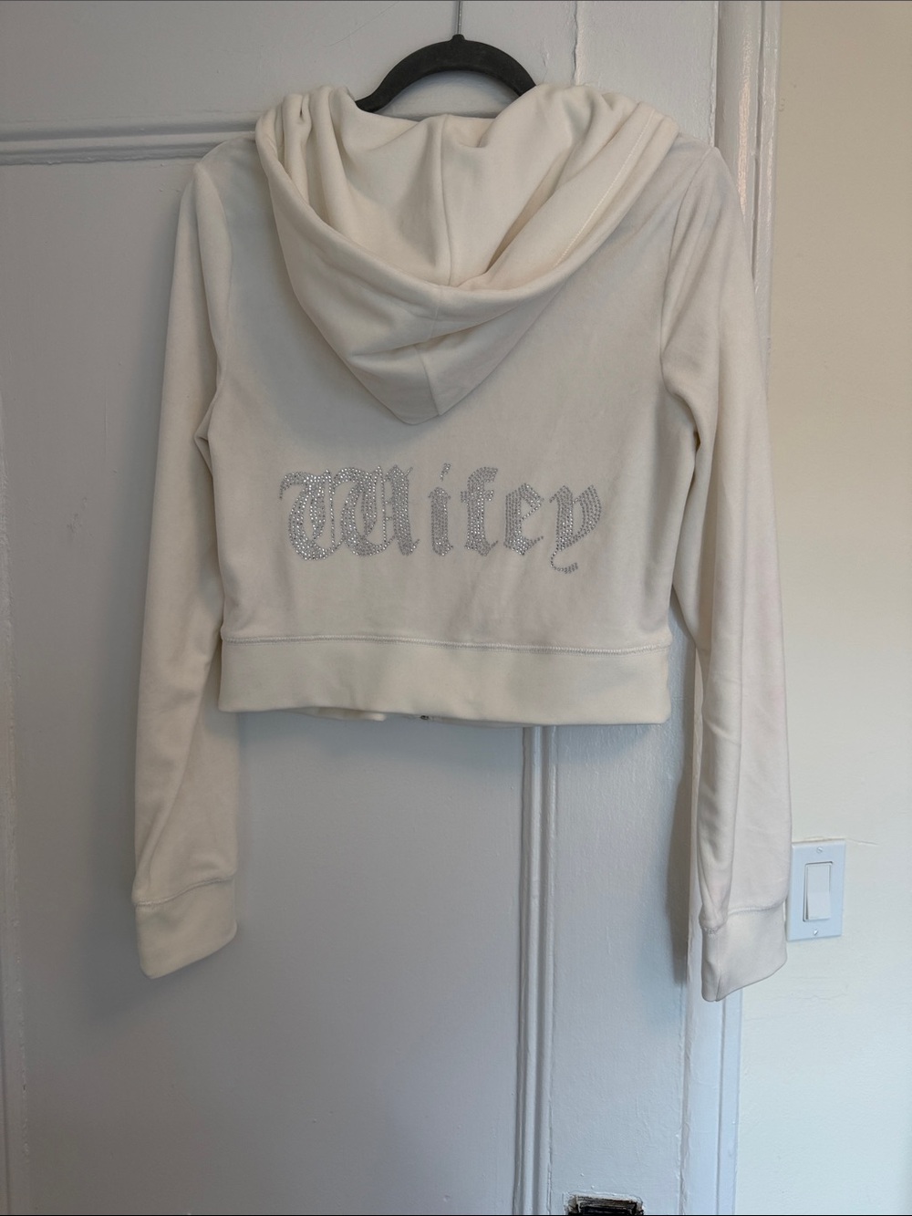 Juicy Couture Women's whiteRhinestone 'Wifey' Cropped Hoodie
